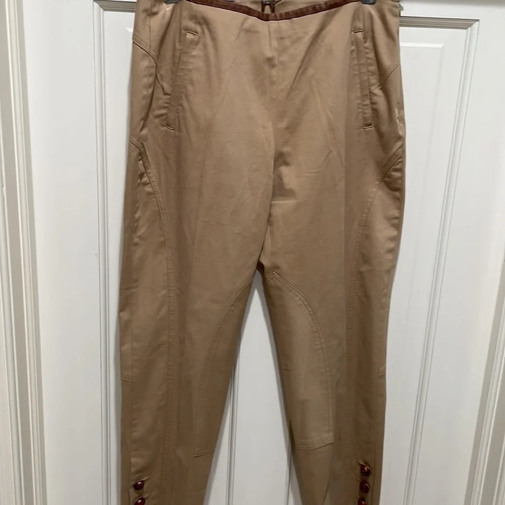 Faconnable Cotton Lycra Leather Tan Pants Sz 6 Beautifully Tailored